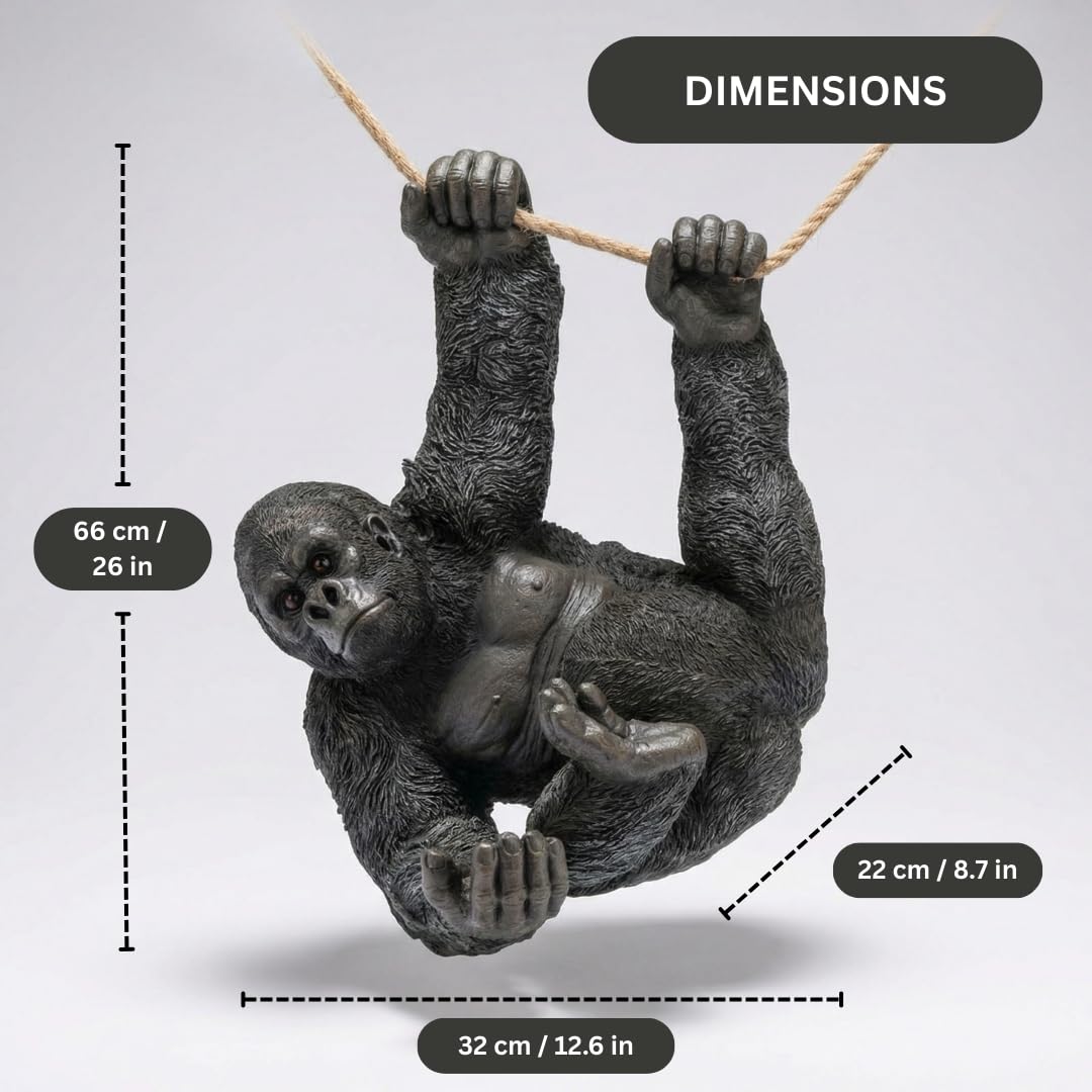 The Enchanted Garden Gorilla-Gartenstatue zum Aufhängen, Kunstharz, groß, für den Außenbereich, Schwarz