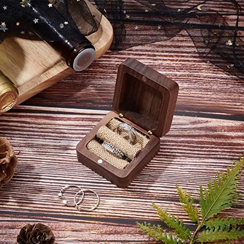 PandaHall We Do Ring Bearer Box Wooden Engraved Ring Box Rustic Wedding Ring Holder Double Round Ring Box for Marriage Decorative Vitage Beach Theme Wedding, 2.2x2.2x1.2 inch/ 5.5x5.5x2.9cm