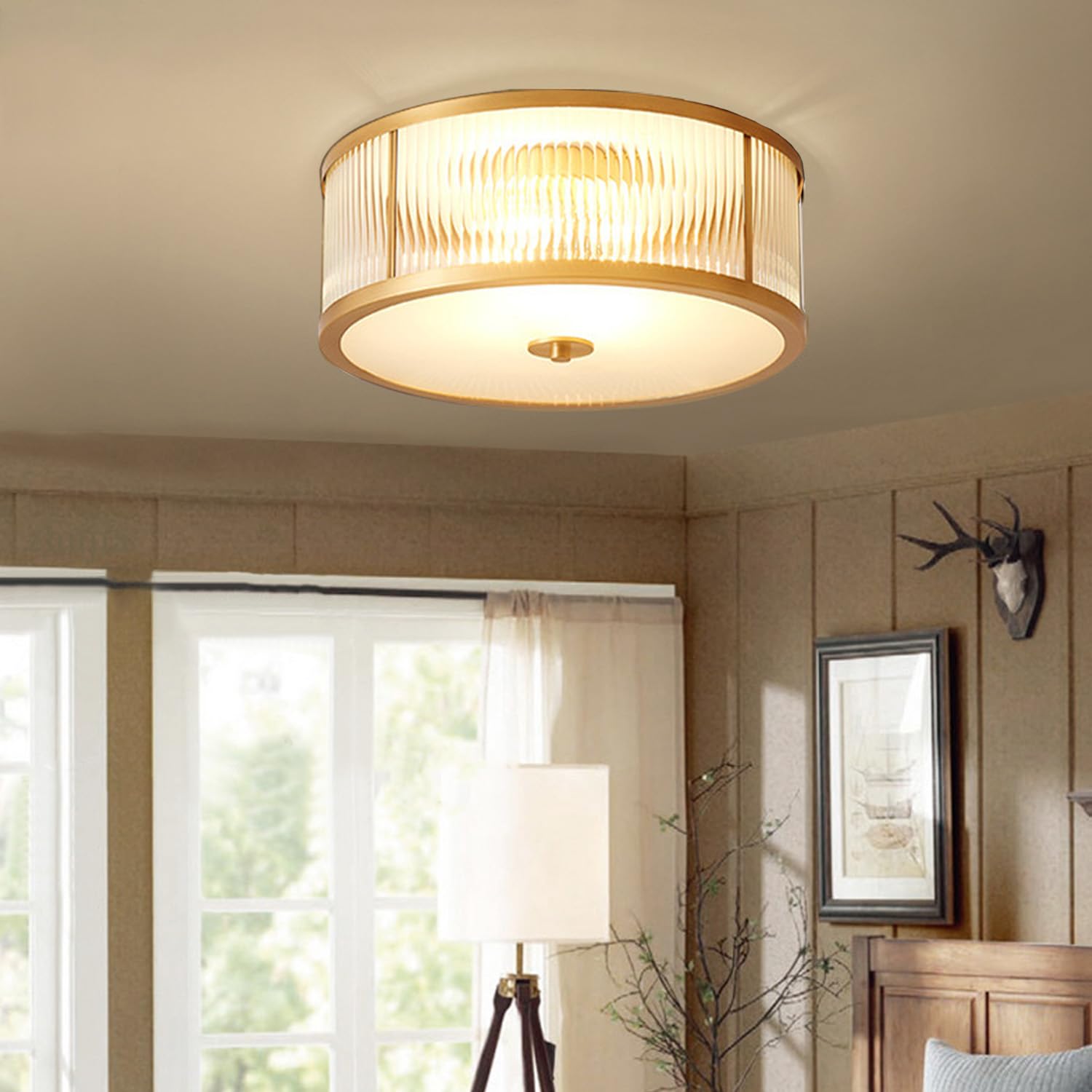 KXEcoLife Pendant light modern Gold Flush Mount Antique Brass Lighting Fixture Bathroom Mid Century Ceiling Lamp for Kitchen Corridor