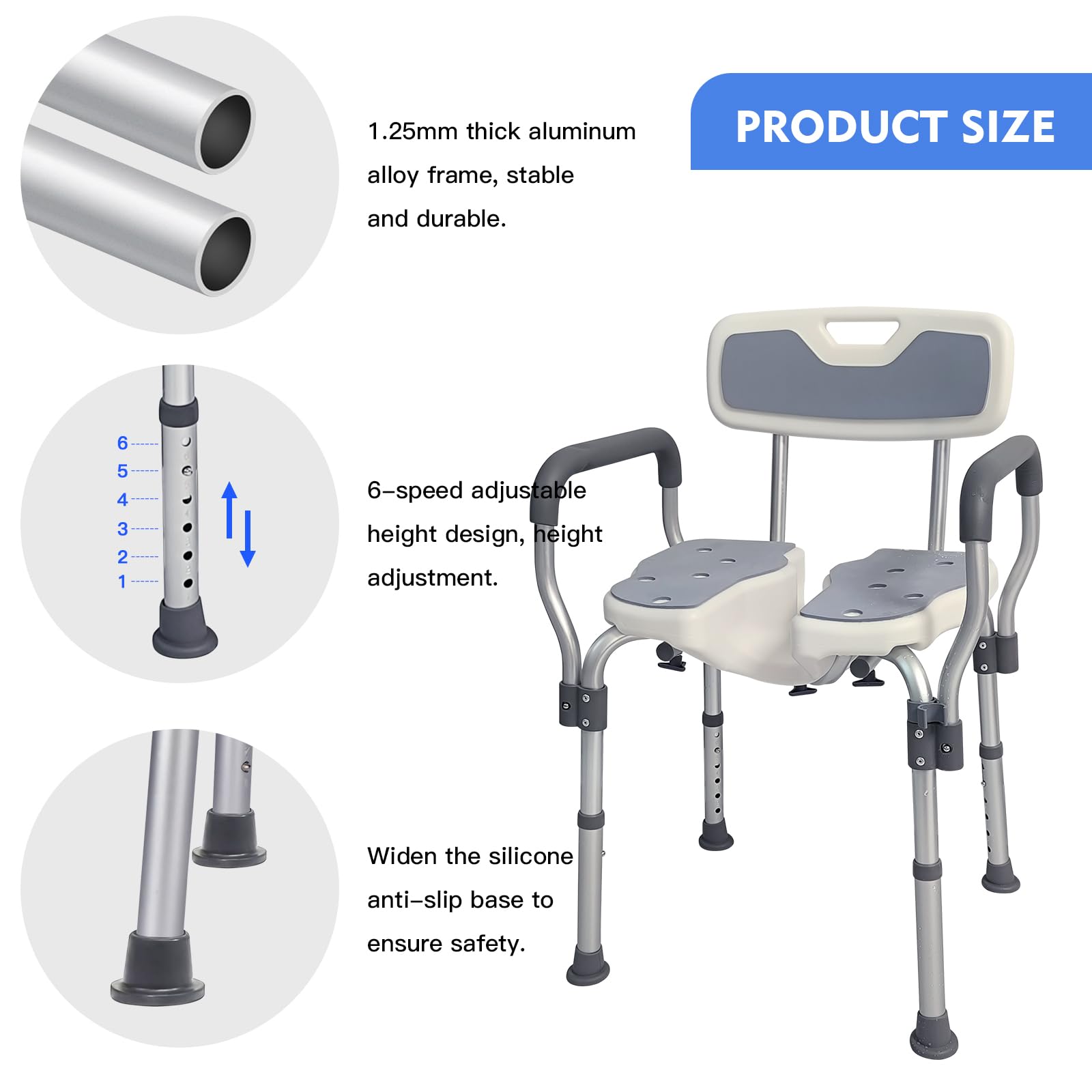 Bath chairs with armrests and backrests, heavy-duty bath chairs and upgraded U-shaped shower seats, portable bath chairs for The disabled, elderly and pregnant women, heavy-duty folding bath chairs