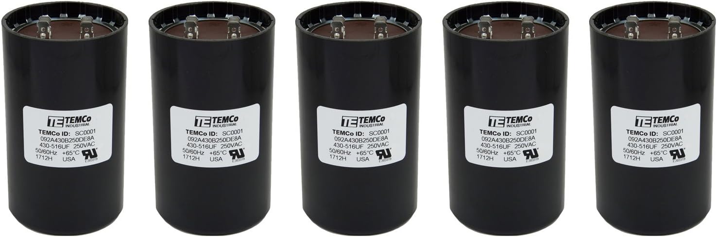 TEMCo 430-516 uf/MFD 220-250 VAC Volts Round Start Capacitor 50/60 Hz AC Electric - Lot -5