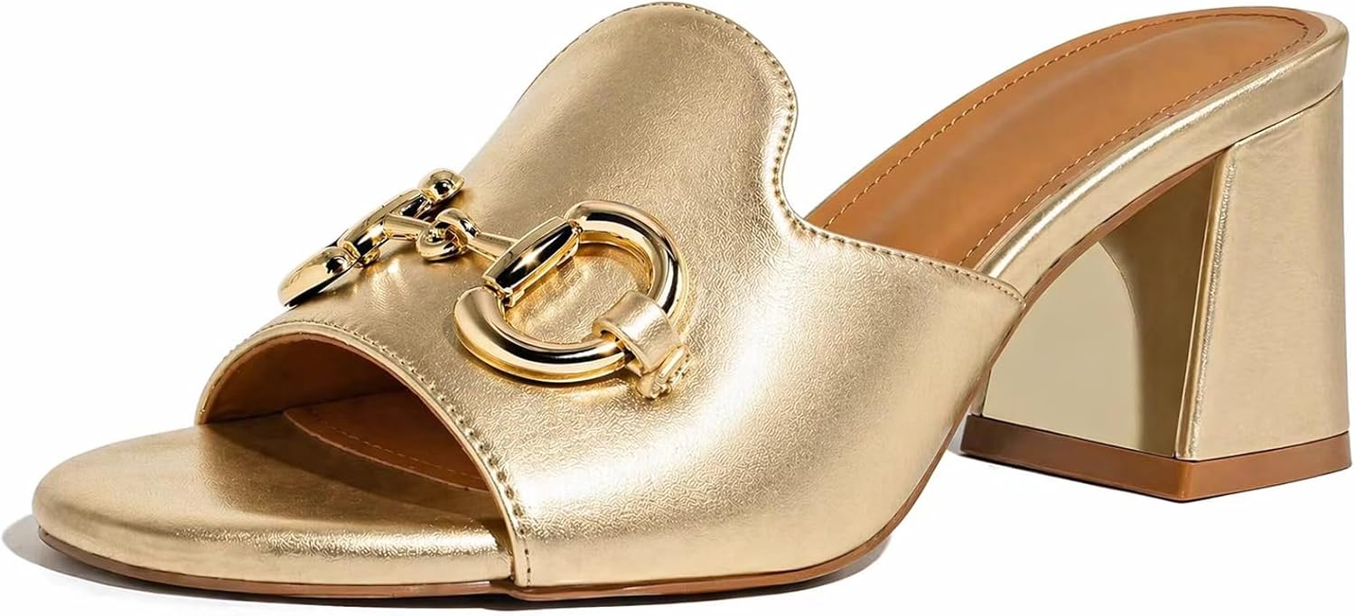 anteikira Women's Square Open Toe Buckle Sandals Slip On High Chunky Block Heel Mules Backless High Heeled Sandals for Women Fashion Summer Heels