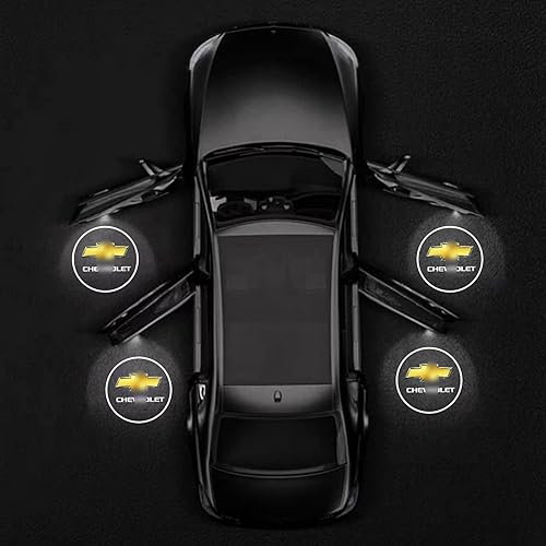 4 piezas LED para puerta de automóvil Chevrolet Logo Light Proyector de luz para puerta de automóvil, luces de bienvenida de cortesía, lámpara de