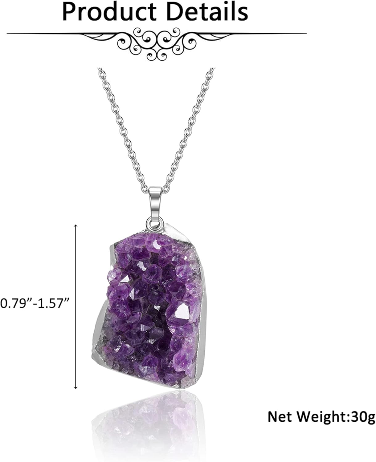 Jovivi Natural Amethyst Cluster Crystal Necklace for Women Men,Irregular Raw Rough Amethyst Quartz Stone Pendant Necklace Jewelry for Spiritual Reiki Healing,Beauty, Love and Positive Energy - Image 7