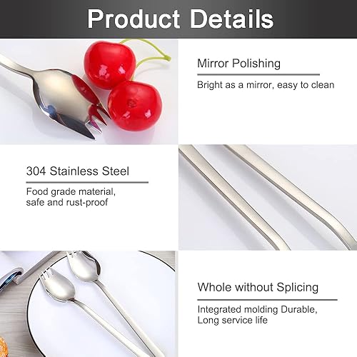 Miniatura 3 de Juego de 6 tenedores de metal, utensilios de ensalada de acero inoxidable 1810, cucharas de postre de mango de 7.9 pulgadas de largo, cucharas de