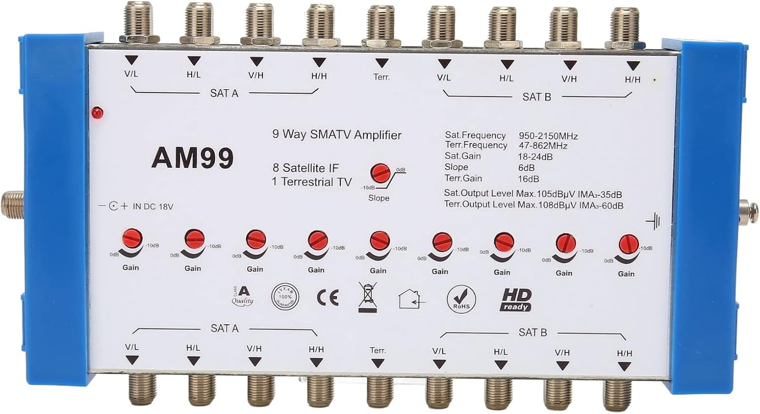 9 Way SMATV Amplifier, Professional Satellite TV Amplifier