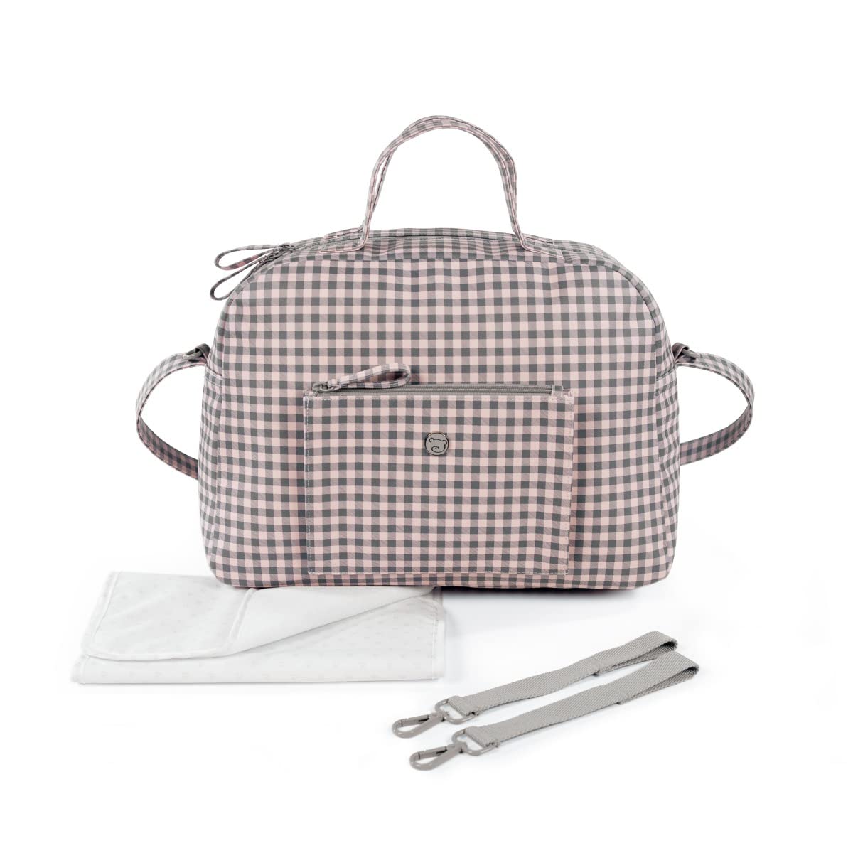 Pasito a pasito. Bolsa para Carrito de Bebé Together. Bolsa Organizadora, Práctica, Elegante y de Gran Tamaño. Bolso de Maternidad Fabricado en Polipiel. Color Rosa/Gris
