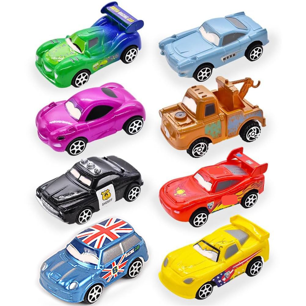8 Piezas Coches Cars, Tire hacia Atrás Coches Set, Juguetes Vehículos Fricción, Cartoon Cars Juguetes, Mini Coches de Carreras, Regalos de Cumpleaños para niños de 3 a 12 Años