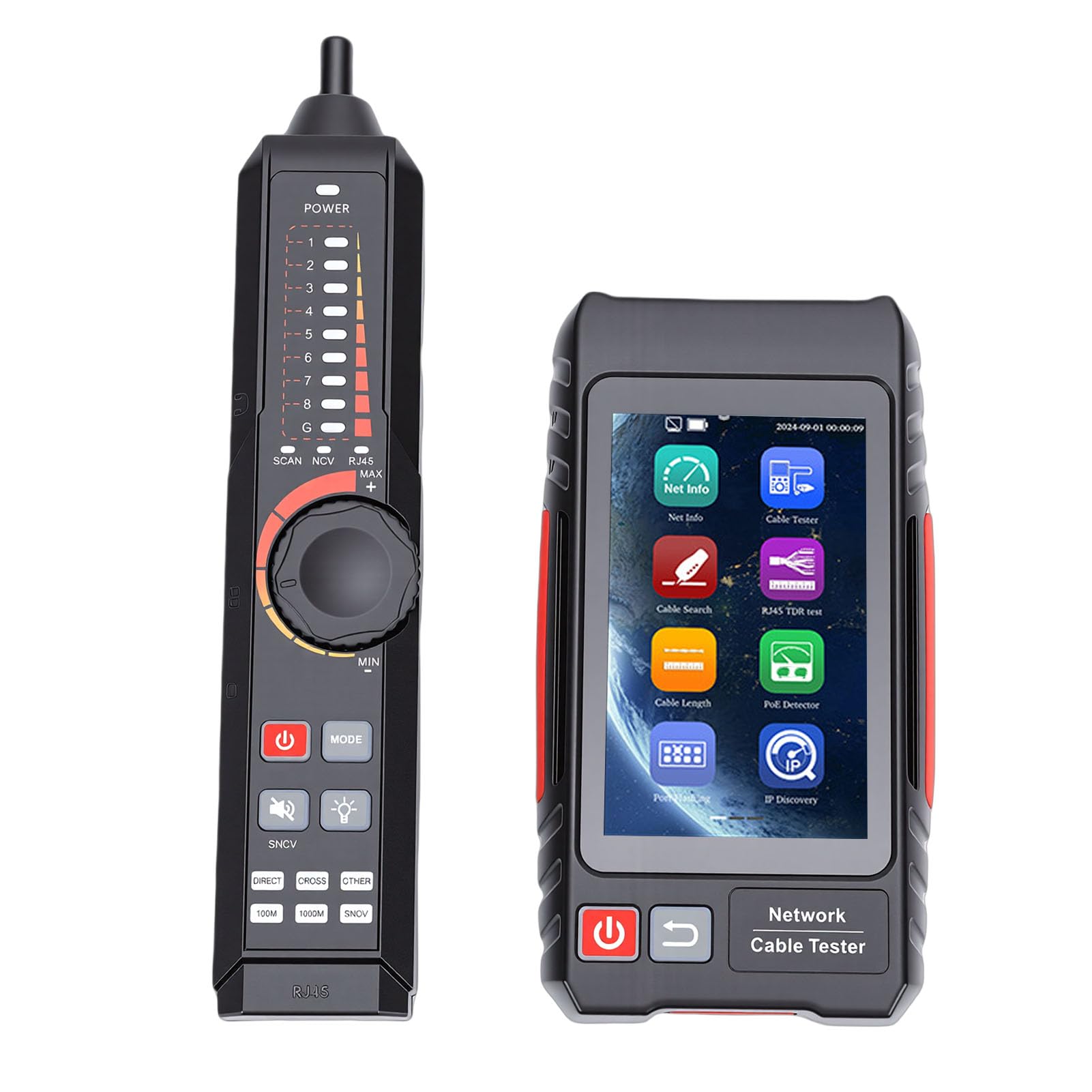 Tester per Cavi di Rete RJ45 Multifunzione, Test Avanzato Cavi UTP, Tracker Ethernet, per POE++ Rileva Lunghezza TDR NCV FTP, Touch Screen IPS da 4 Pollici con Batteria