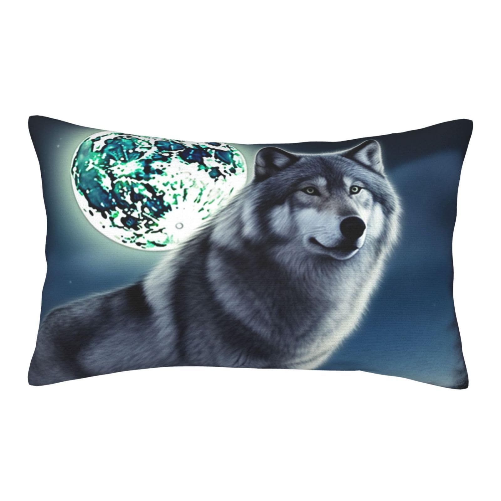 Velvet Pillowcases 14"x20" Ultra Soft Breathable Pillow Cases, Luxury Fuzzy Throw Pillow Covers with Zipper, Wolf Under Moon Pillow Shams All Seasons Decorative Cushion Cases for Couch