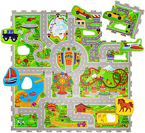 Hakuna Matte Alfombra Infantil Puzzle Diseño Coches 1,2 x 1,2m- 16 Pi