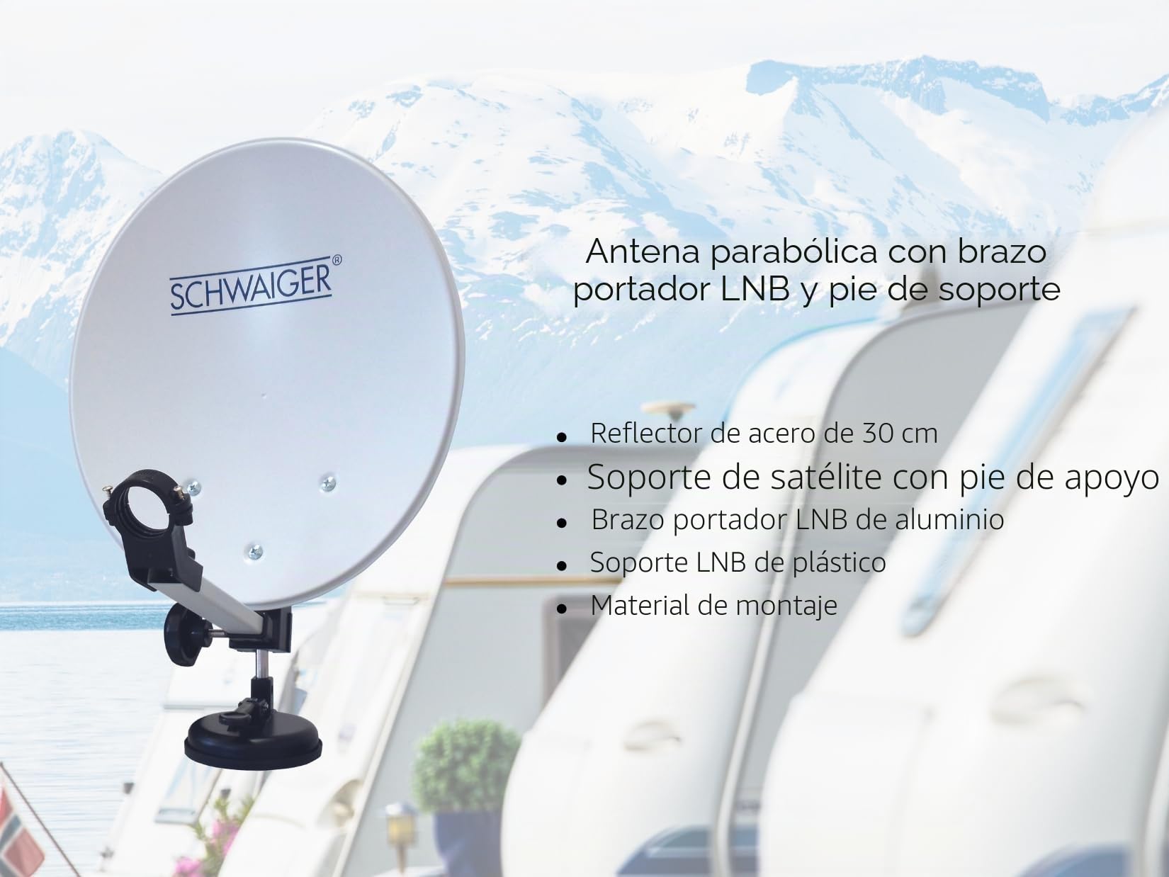 SCHWAIGER 9604 - Sistema satélite para camping (10 m, antena, acero, 35 x 38 cm)