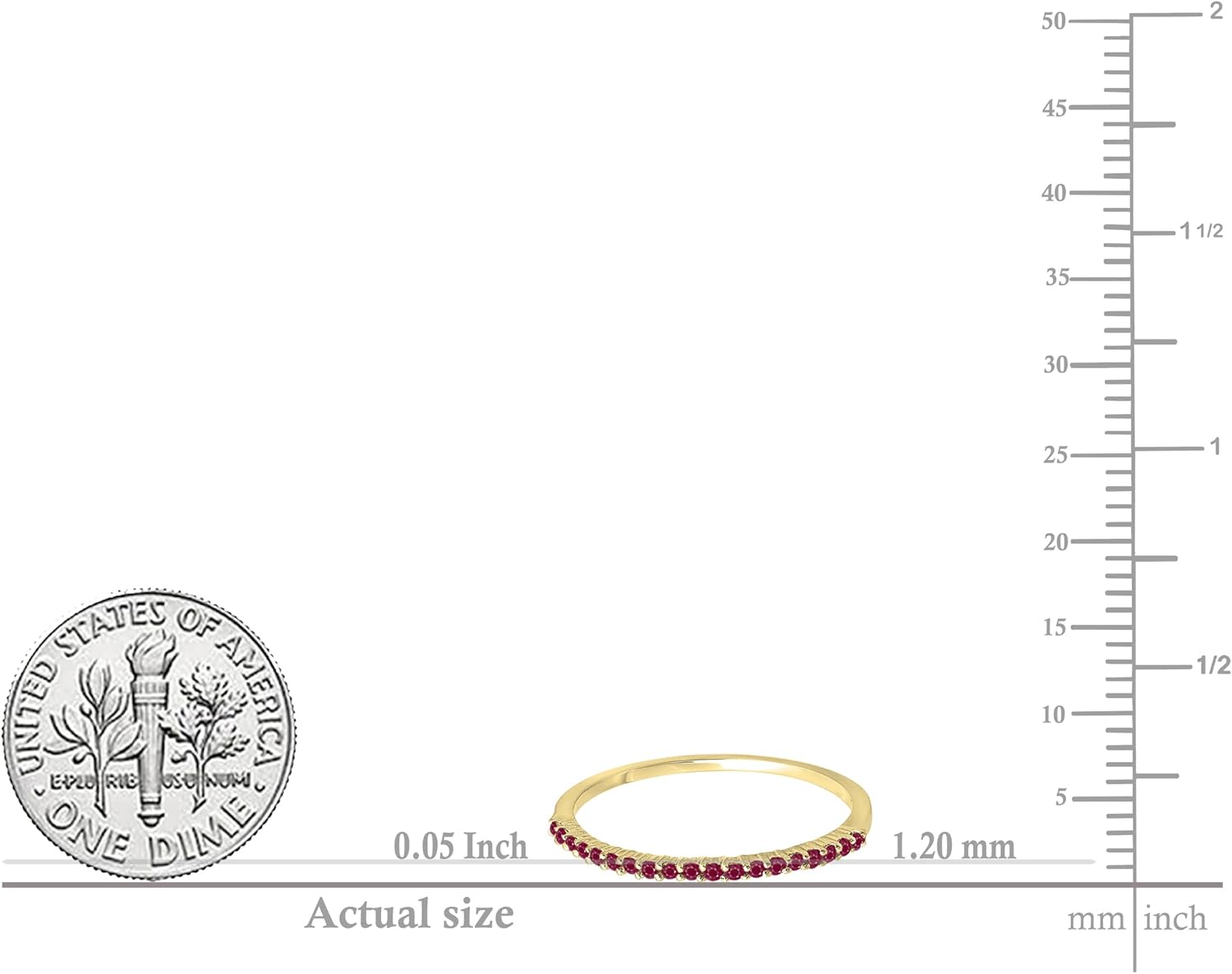 Dazzlingrock Collection Round Ruby Dainty Half Eternity Style Wedding Band For Women, Available in 10K/14K/18K Solid Gold