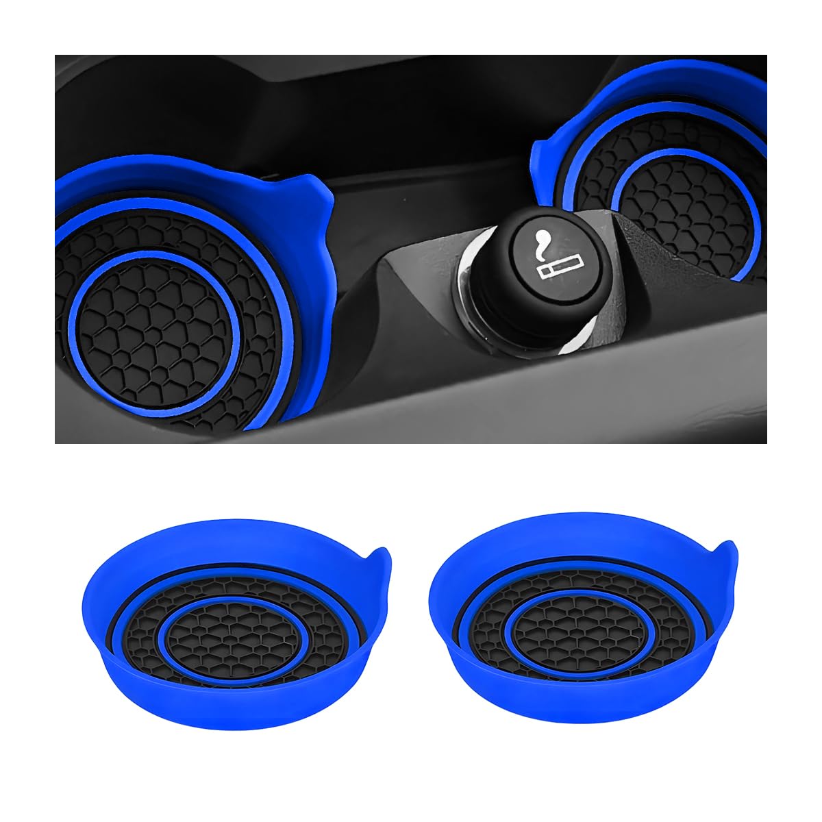 Car Cup Holder Coaster, 2PCS Silicone Insert Anti-Slip Shockproof Insulation Vehicle Drink Mat, Embedded Automotive Interior Water Bottle Holder Pad, Universal for Truck SUV Sedan (Blue)