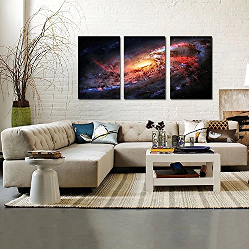 Kreative Arts - Space And Universe Stretched Canvas Print - Space Landscape Paintings Wall Art Decor Universe Galaxy Stars 3 Piece Picture Print On Canvas For Modern Home Decoration Ready To Hang #TOP1