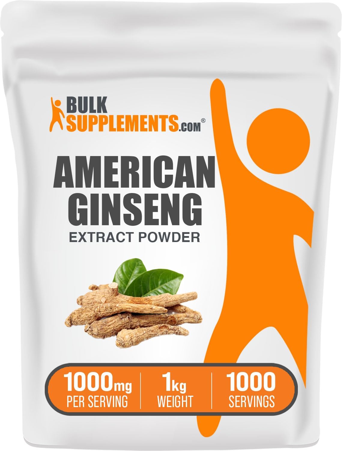 BulkSupplements.com American Ginseng Extract Powder – Ginseng Supplement, American Ginseng Powder, Ginseng Herbal Supplements – Gluten Free, 1000mg per Serving, 1kg (2.2 lbs) (Pack of 1)