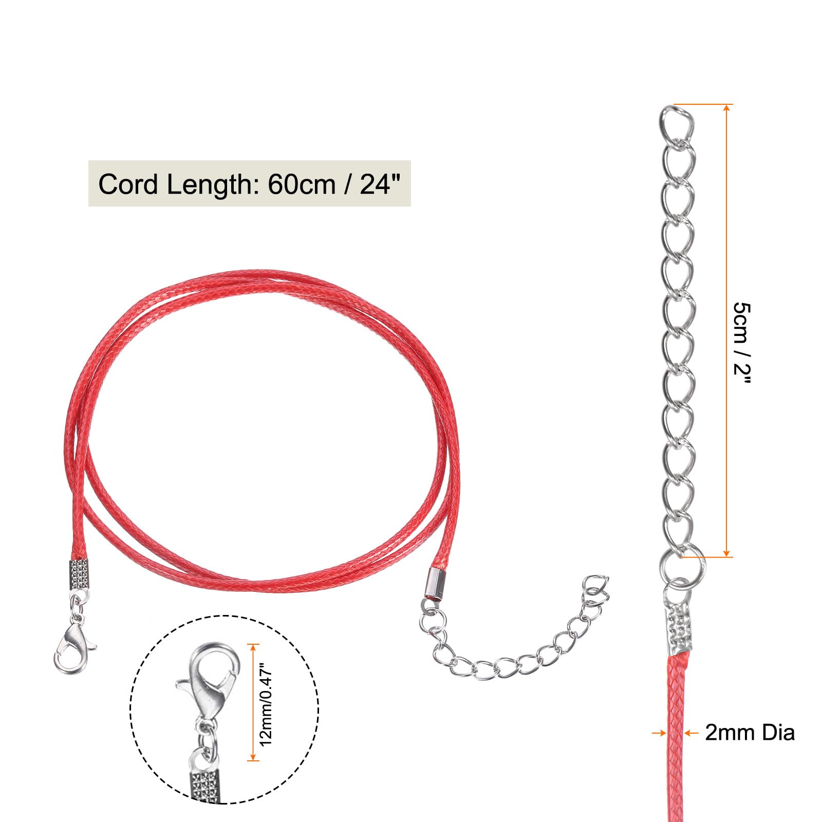 20-Pack Waxed Necklace Cords With Clasps - 2mm X 17" Burgundy String For Pendants & Jewelry Making, Easy To Use