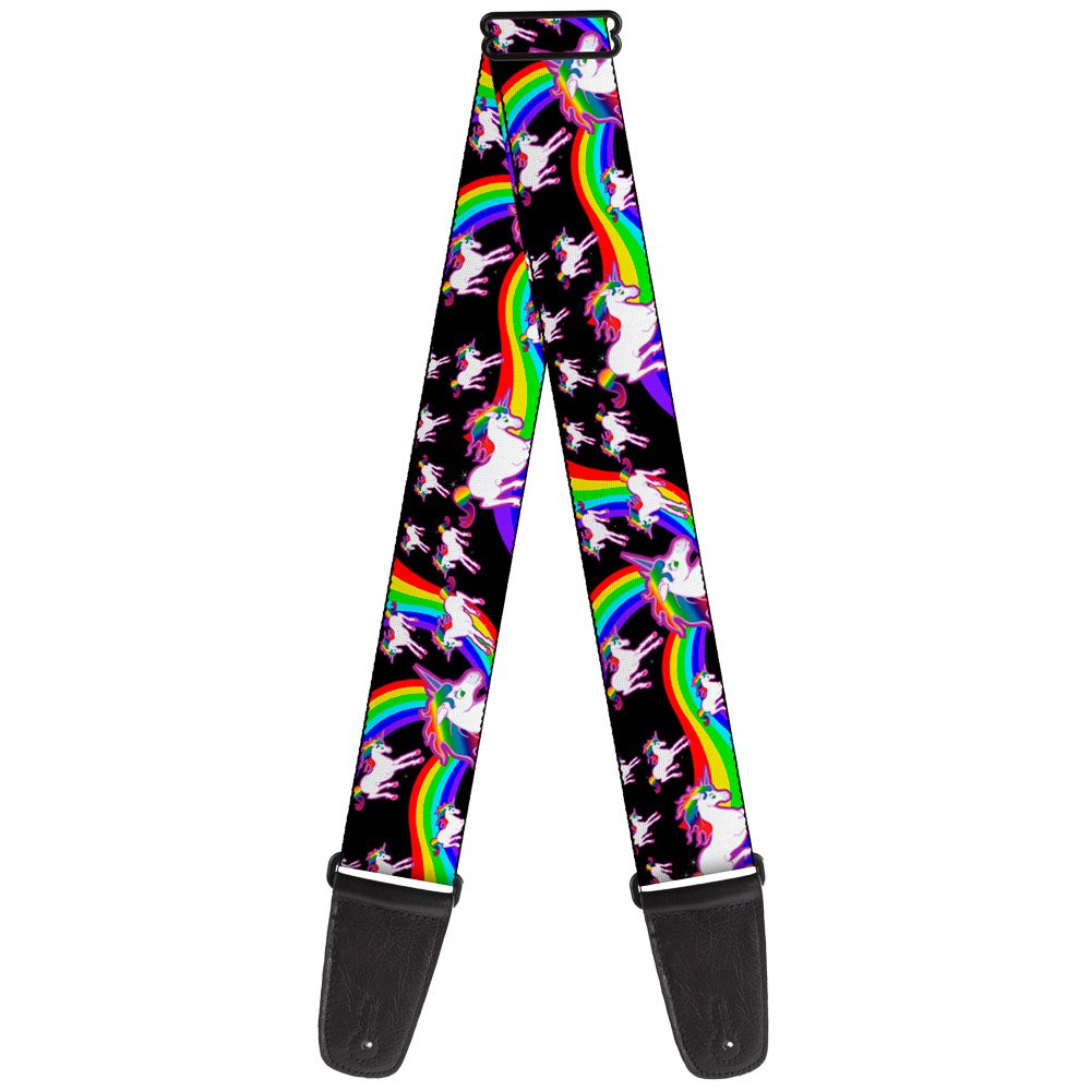 Buckle-Down GS-W32109 Guitar Strap Unicorns Rainbow Swirl Black, 2" Wide - 29-54" Length