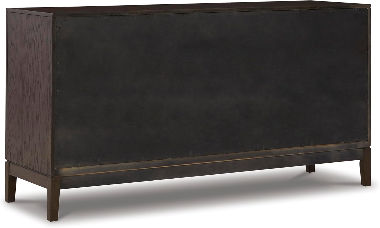Signature Design by Ashley Burkhaus 1-Piece Buffet Cabinet, Dark Brown | Wood, engineered wood and oak veneer with tempered glass, 60-inch wide sideboard cabinet with storage