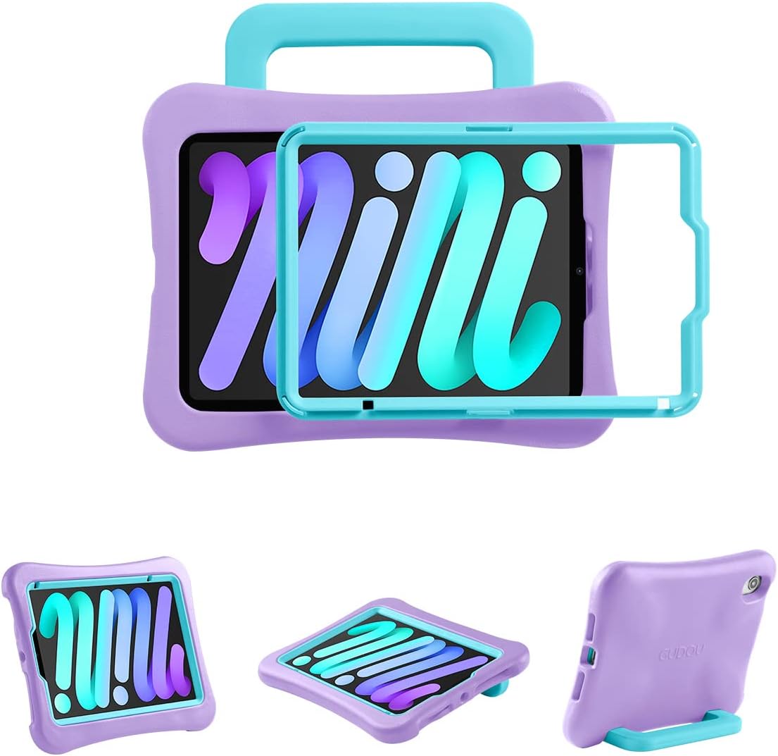 Kids Case for iPad Mini 7 (A17 Pro) 2024 /iPad Mini6 2021, Light Weight Heavy Duty/Shockproof/Drop Proof with Handle/Kickstand, Child Friendly Cover for iPad Mini 7th/6th Gen 8.3inch (Purple)