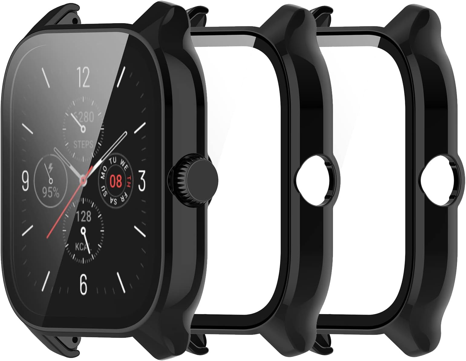 Compatible for Amazfit GTS 4 Watch Case. Scratch-Resistant Protective Case Cover PC Case with HD Tempered Glass Screen Protector for Amazfit GTS 4 GTS4 Case (3 Pack A)