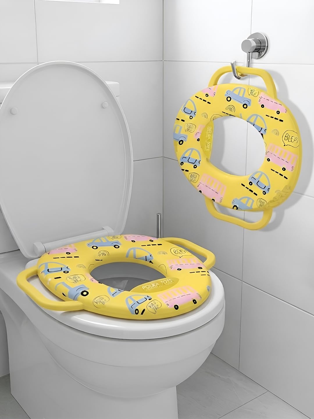 POLKA TOTS Plastic Car Design Yellow Potty Seat With Handle For Extra Comfort, Suitable For Potty Training Of Babies, Kids & Toddlers-picture-15