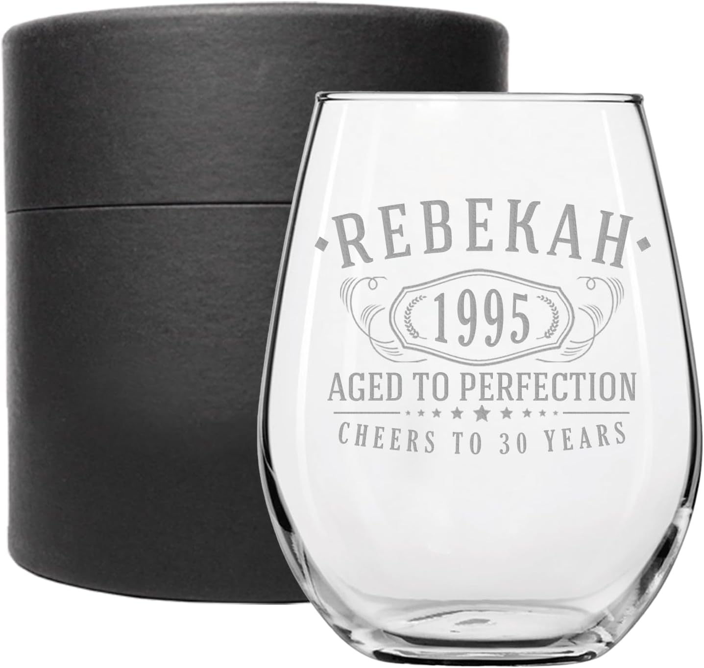 Personalized Vintage 30th Etched 17oz Stemless Wine Glass – Custom 1996 Happy 30th Birthday Gifts for Women Men, Cheers Turning 30 Year Old, 30 Bday Party Favor, Gift Idea Her Sister Wine Lover 1.0