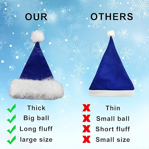Miniatura 4 de LOMIMOS Sombrero de Papá Noel de Navidad, sombrero de felpa de terciopelo azul para adultos, decoración del hogar, suministros de fiesta