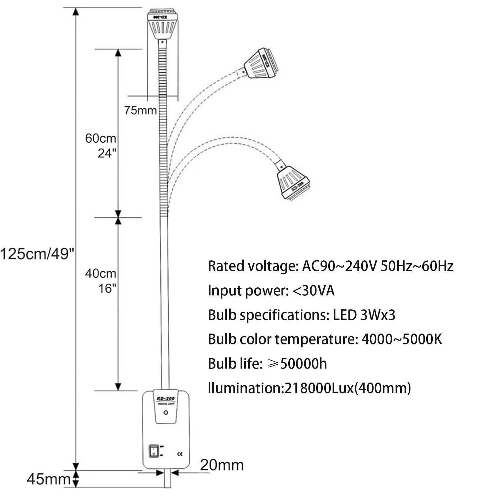 Luces de examen médicas Lámpara Dental De Pared, Lámpara De Exploración De Cuello De Cisne, Ideal For Ginecología, Consultas Externas, Estomatología Y Otorrinolaringología