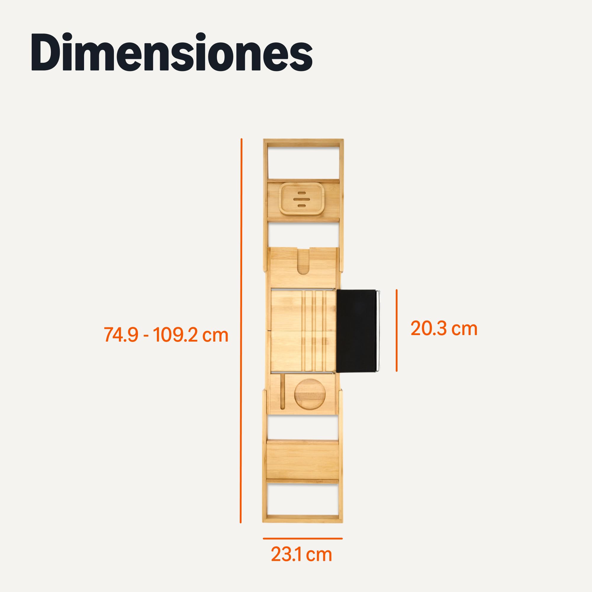 Amazon Basics Rectangular Bandeja de bañera Extensible de bambú