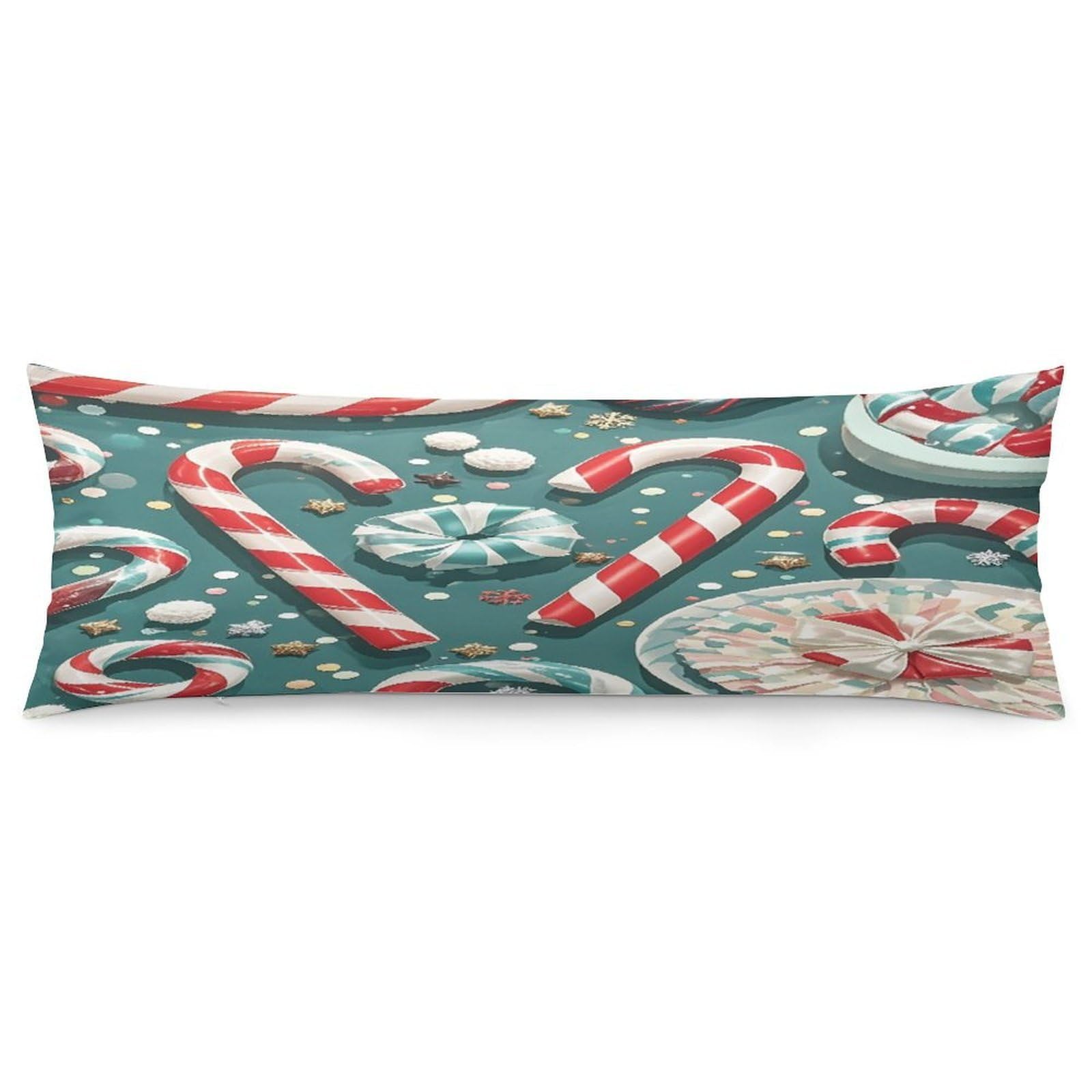 Christmas Candy Cane Body Pillow Cover Long Body Pillow Pillowcase with Hidden Zipper Ultra Soft Polyester Pillow Cases Breathable & Silky Long Pillows Case Cover 19x53 in