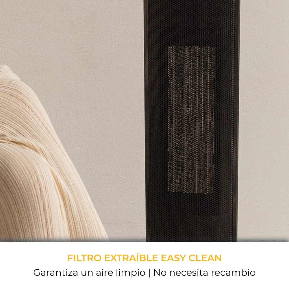 NEWTECK-Calefactor Cerámico Rhapsody, Termoventilador de Torre, 2500W, Temperatura Ajustable hasta 35º, Temporizador 12h. Oscilación 76º, Silencioso, Velocidad 1.6m/s, Mando a Distancia y Panel Táctil