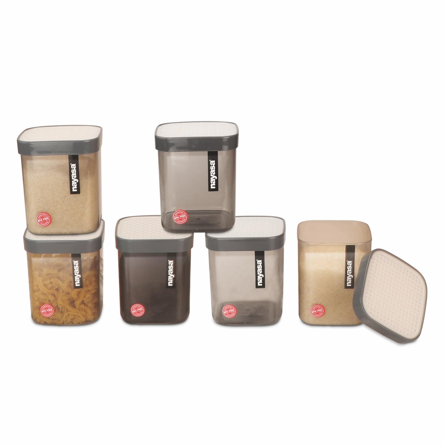 Nayasa Fusion 750 ML BPA Free Food Grade Airtight Kitchen Storage Stackable Containers - Set of 6 | Grey