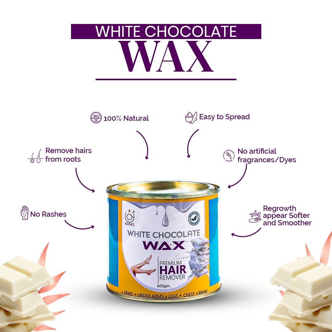 KRINKS® Wax Kit with White Chocolate Wax 600gm, Waxing Strips 50 pcs and Wax Applicator Knife/Spatula | Waxing Kit for Women Hair Removal | Easy to Use | Made in India 2
