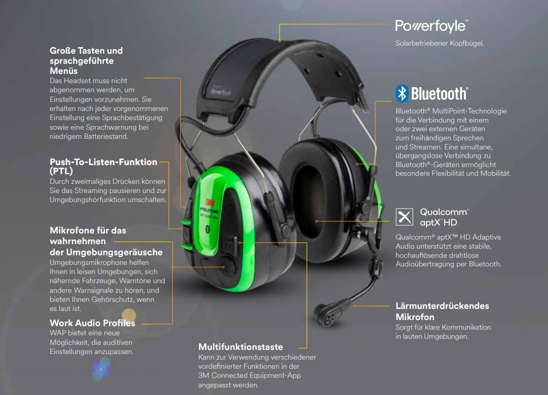 3M PELTOR WS ALERT XPV Headset-App, grün, Kopfband | solarbetrieben, MultiPoint-Bluetooth, MRX21A1WS7, 1 pro Packung
