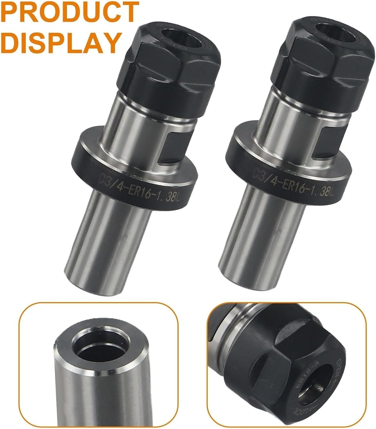 2Pcs CNC ER16 Collet Chuck Tool Holder For TTS With 3/4" Straight Shank, Gauge Length 1.38 In, High Precision Runout 0.0003", Includes Collet Nut