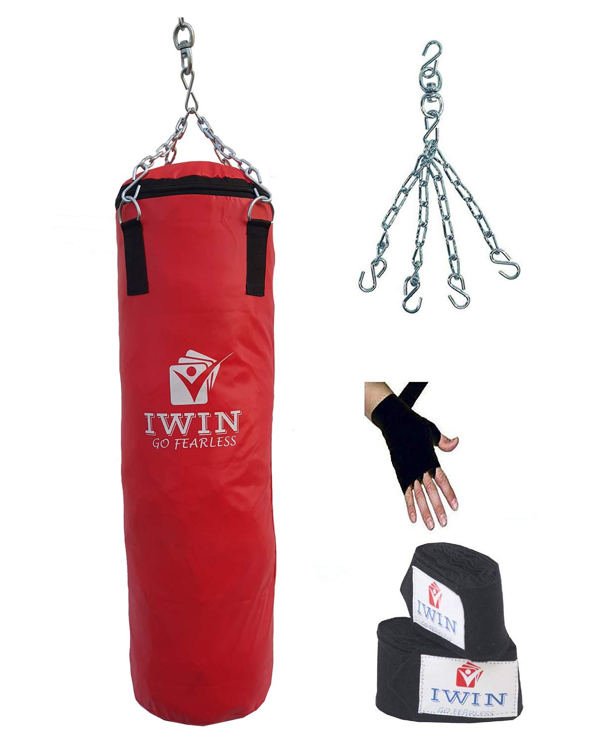 IWIN Sept-ComboRedPunch-WithWrap Synthetic Unfilled Punching Bag Combo with Chain and Hand Wraps, 3 ft (Red) (B07H6PQGCH) Amazon Price History, Amazon Price Tracker