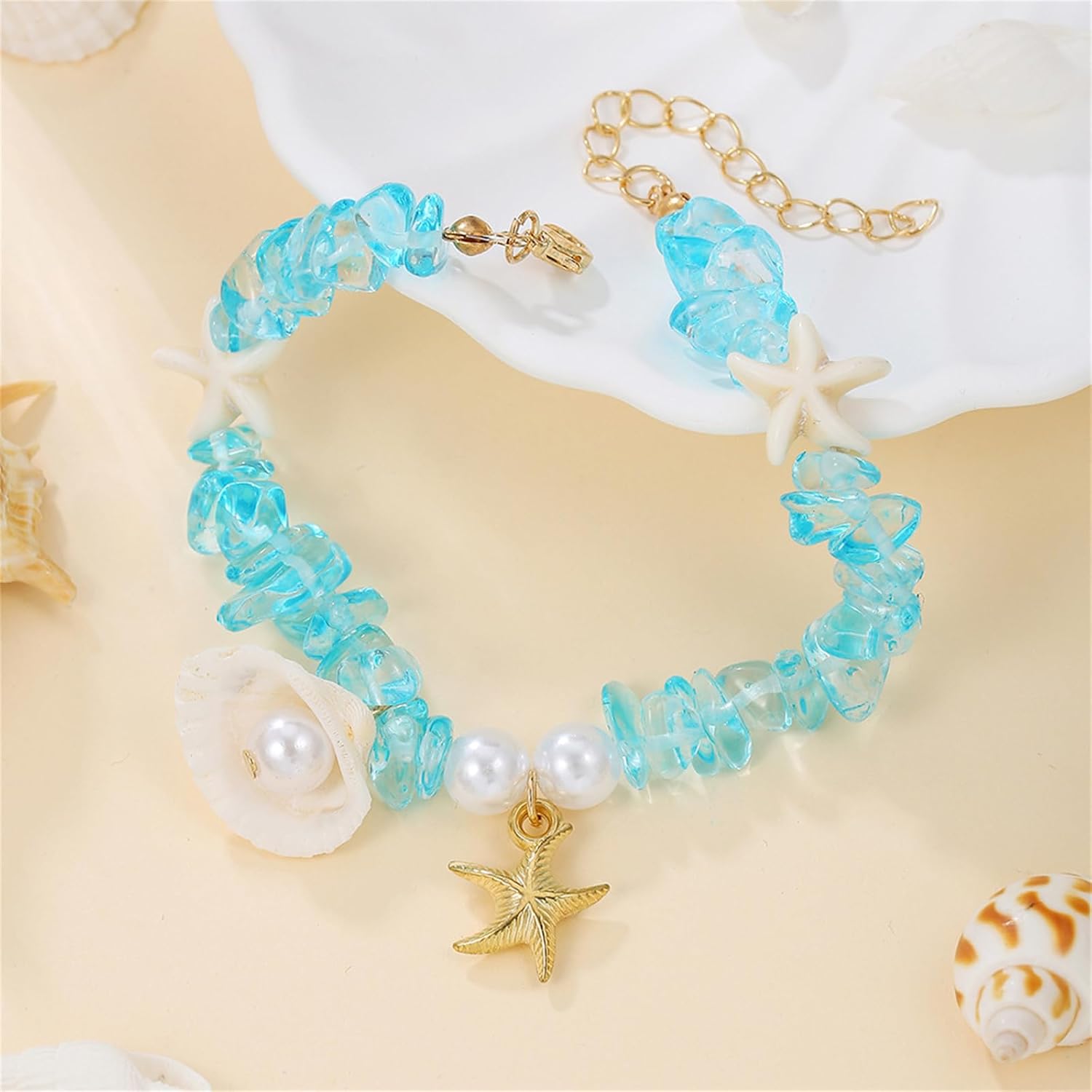 coadipress Starfish Shell Bracelet Trendy Bohemian Handmade Adjustable Shells Conch Pearl Charm Bracelets Hawaiian Ocean Summer Holiday Mermaid Costume Jewelry - Image 4