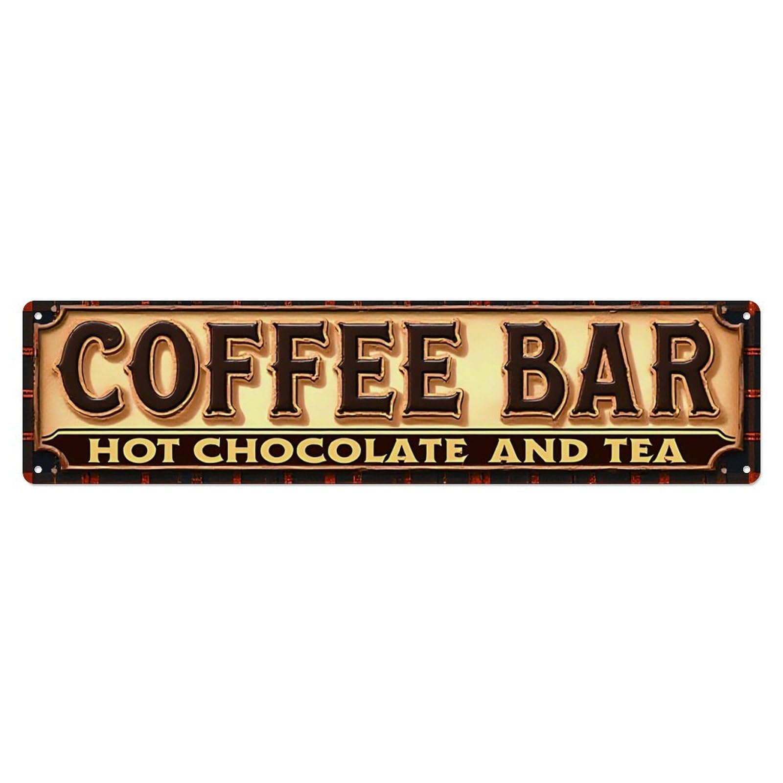Coffee Bar Hot Chocolate And Tea Vintage Decor Sign Vintage Aluminium Metal Sign, Retro Wall Decor for Home, Bar, Garage & Farmhouse 10 * 40cm