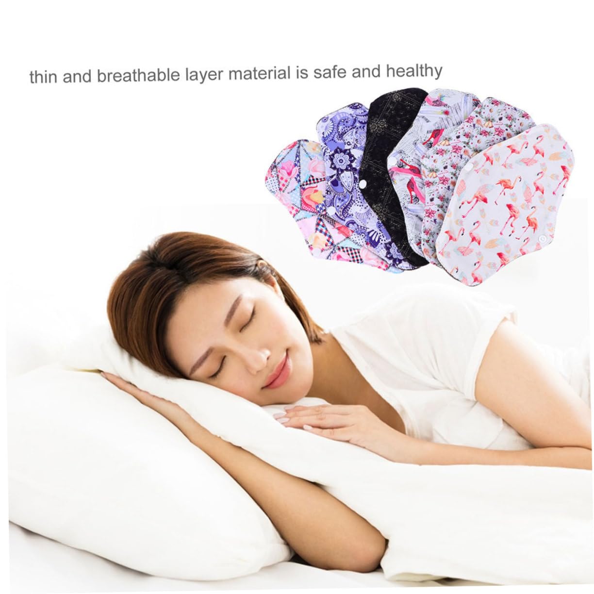Toallas Menstruales Lavables 7 Piezas de Fibra de Carbón de Bambú | Alas y Broches de Fijación, Tacto Cómodo, para Flujo Abundante, Impermeables, Talla M Estilo Aleatorio