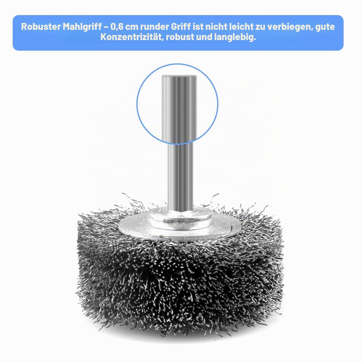 2 Stück 50mm Drahtbürstenrad für Bohrer, 0,3 mm grob gewellter Kohlenstoffstahldraht, 6,35mm Rundschaft, Hochleistungsdrahtbürste zur Entfernung von Rost, Korrosion und Farbe