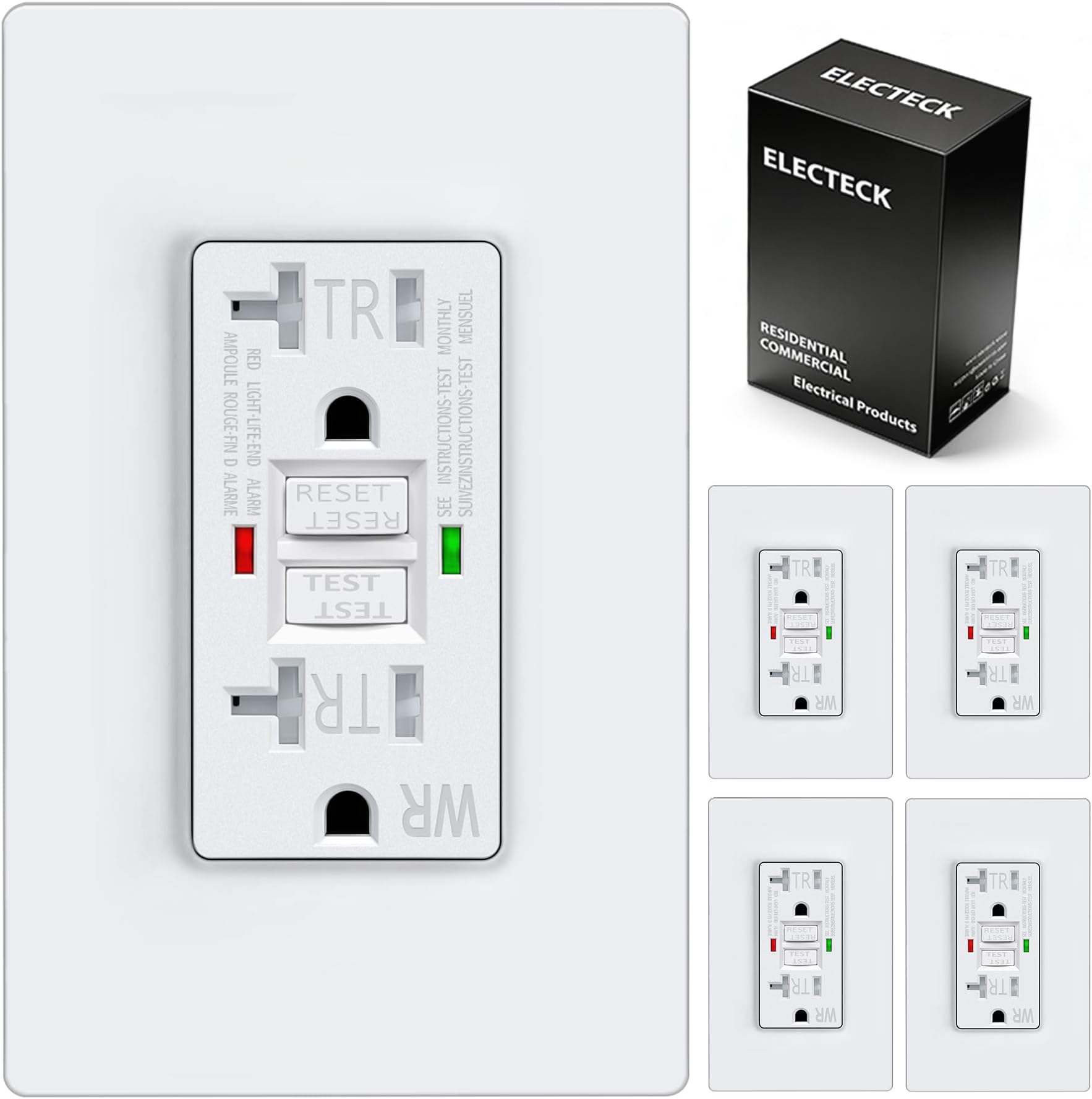 ELECTECK 5 Pack GFCI Outlets 20 Amp, Outdoor Weather Proof (WR), Self-Test GFI Receptacles with LED Indicator, Ground Fault Circuit Interrupter, Screwless Wallplate Included, UL Listed, White