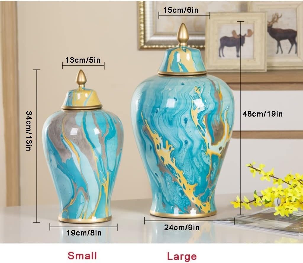 Dekoracyjny ceramiczny słoik z niebieskim imbirem, ręcznie malowana porcelanowa dekoracja, słoik na kwiaty, wazon na kwiaty, grafika do dekoracji domu, na ślub, wielokolorowy L