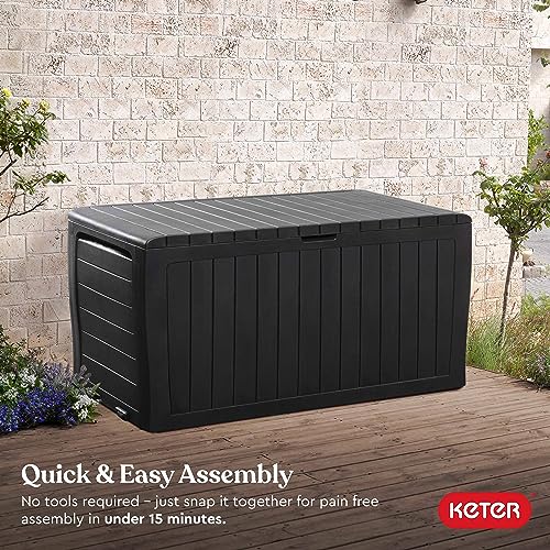 Keter Marvel Plus 71 Gallon Resin Deck Box-Organization And Storage For Patio Furniture Outdoor Cushions, Throw Pillows, Garden Tools And Pool Toys, Graphite #TOP6