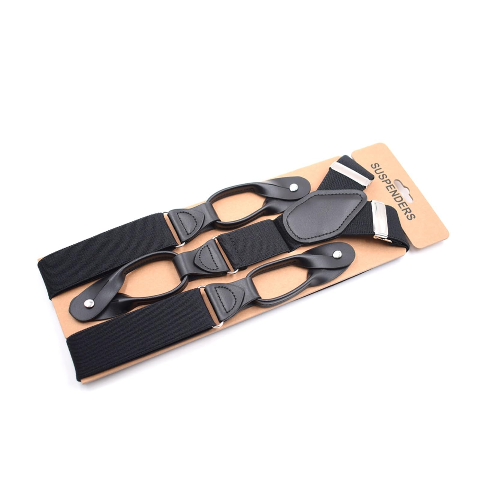 Hosenträger für Männer,Verstellbarer Hosenträger, Vintage-Hosenträger for Herren, 3,5 cm breit, mit Knopfende, schwarzer Lederbesatz, Y-Rücken, verstellbare elastische Hosenträger