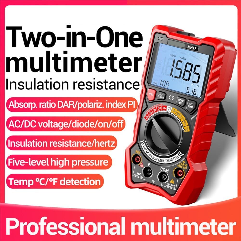 Tester digitale di resistenza di isolamento con multimetro multifunzionale per elettricista per misurazioni accurate di tensione e resistenza con vero RMS e batteria ricaricabile