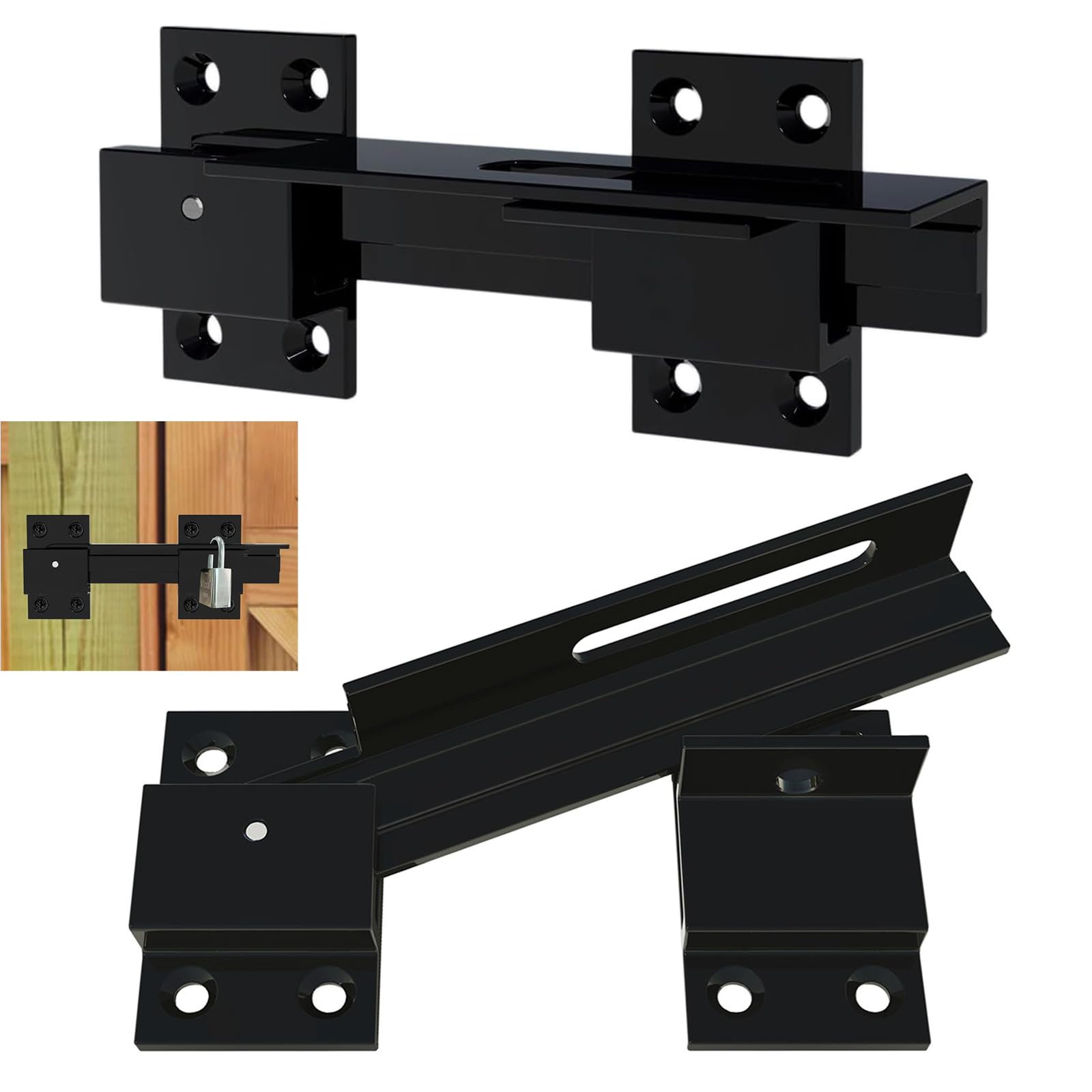 VANROUG 2PCS Flip Gate Latch Lock with Padlock Hole, Aluminum Alloy Adjustable Door Latch Barn Door Lock Fence Door Lock Latch for Outdoor Gate, Barn