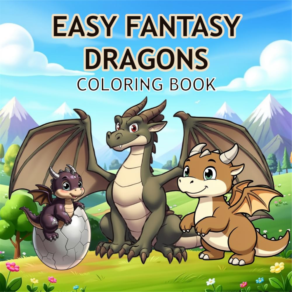 Easy Fantasy Dragons Coloring Book: Cute and Simple Fantasy Dragons for Kids, Beginners, and Stress-Free Coloring Fun (Easy Fantasy Coloring Books)