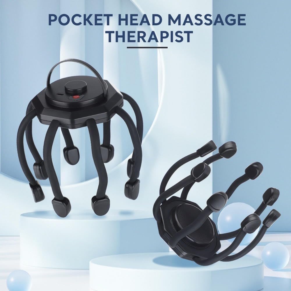 JINPRI Electric Scalp Massager For Hair Growth Stress Relax 360 Degree Portable Head Massger Relief Wireless Therapeutic (Black) 3