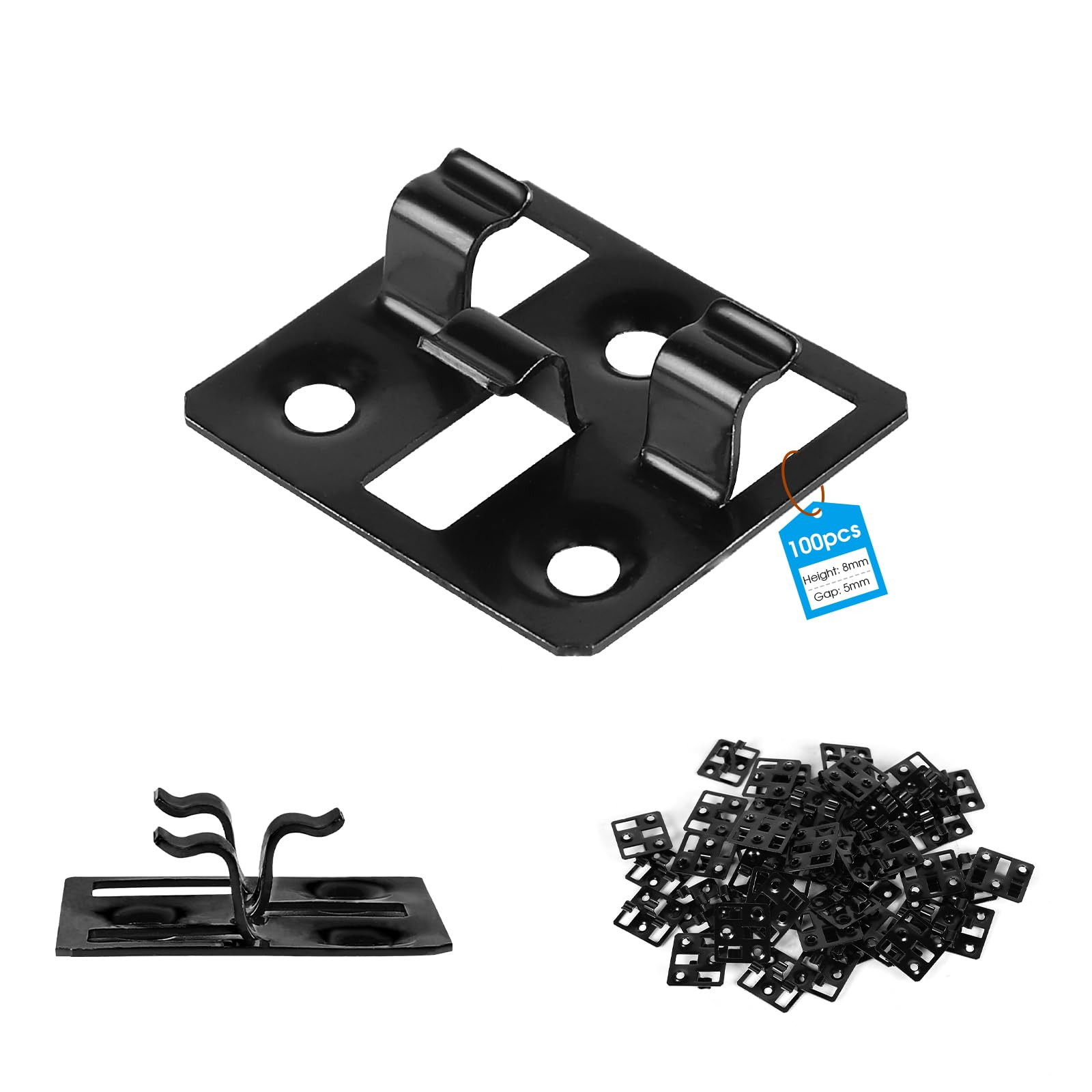 100 unidades Clips para tarimas WPC en acero inoxidable, Clips ocultos, Separadores para fijación de tarimas (Negro, Espacio 5mm, Altura 8mm)